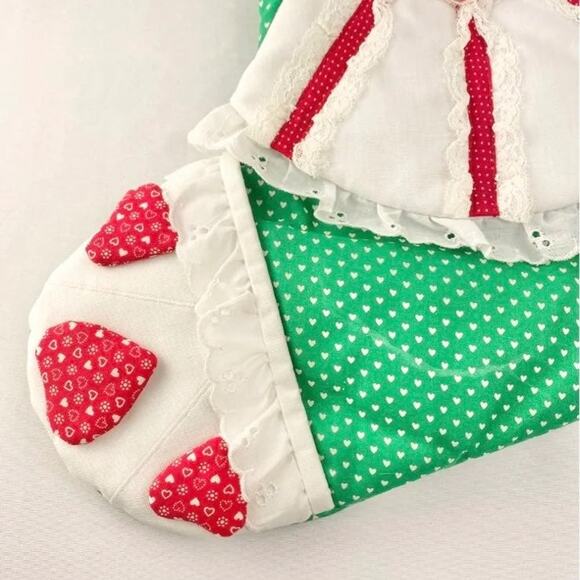 Handmade Quilted Angel Stocking Holding Heart Holiday Retro Vintage Decor - Picture 4 of 6